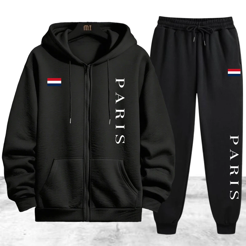 Winter Clothing Usa - Męski dres z kapturem na zamek,