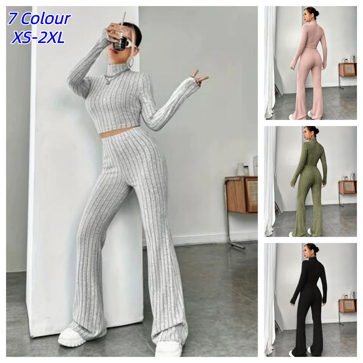 Winter Clothing Vintage - Damski dopasowany dzianinowy komplet bodycon, damski