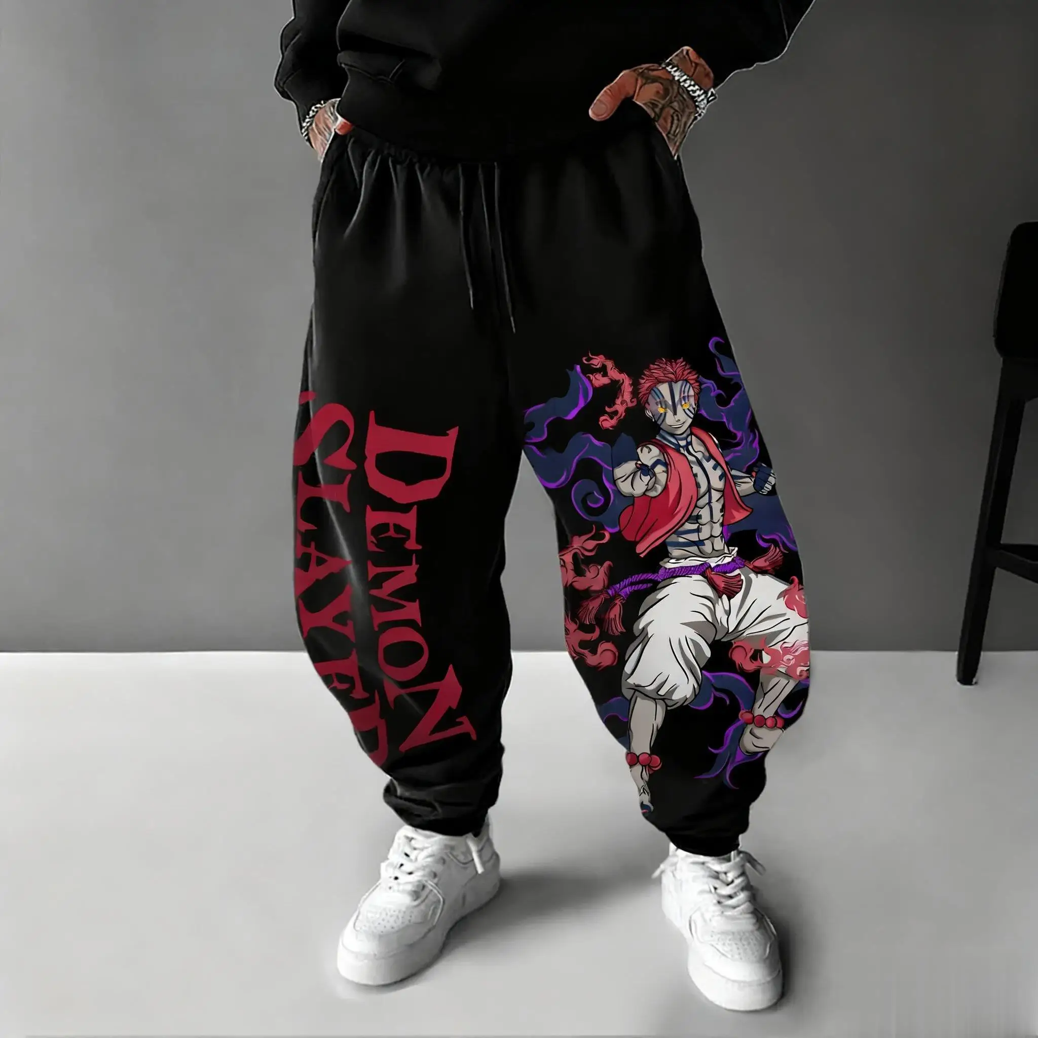 Y2K Winter Clothing - Spodnie Demon Slayer Akaza Anime Męskie