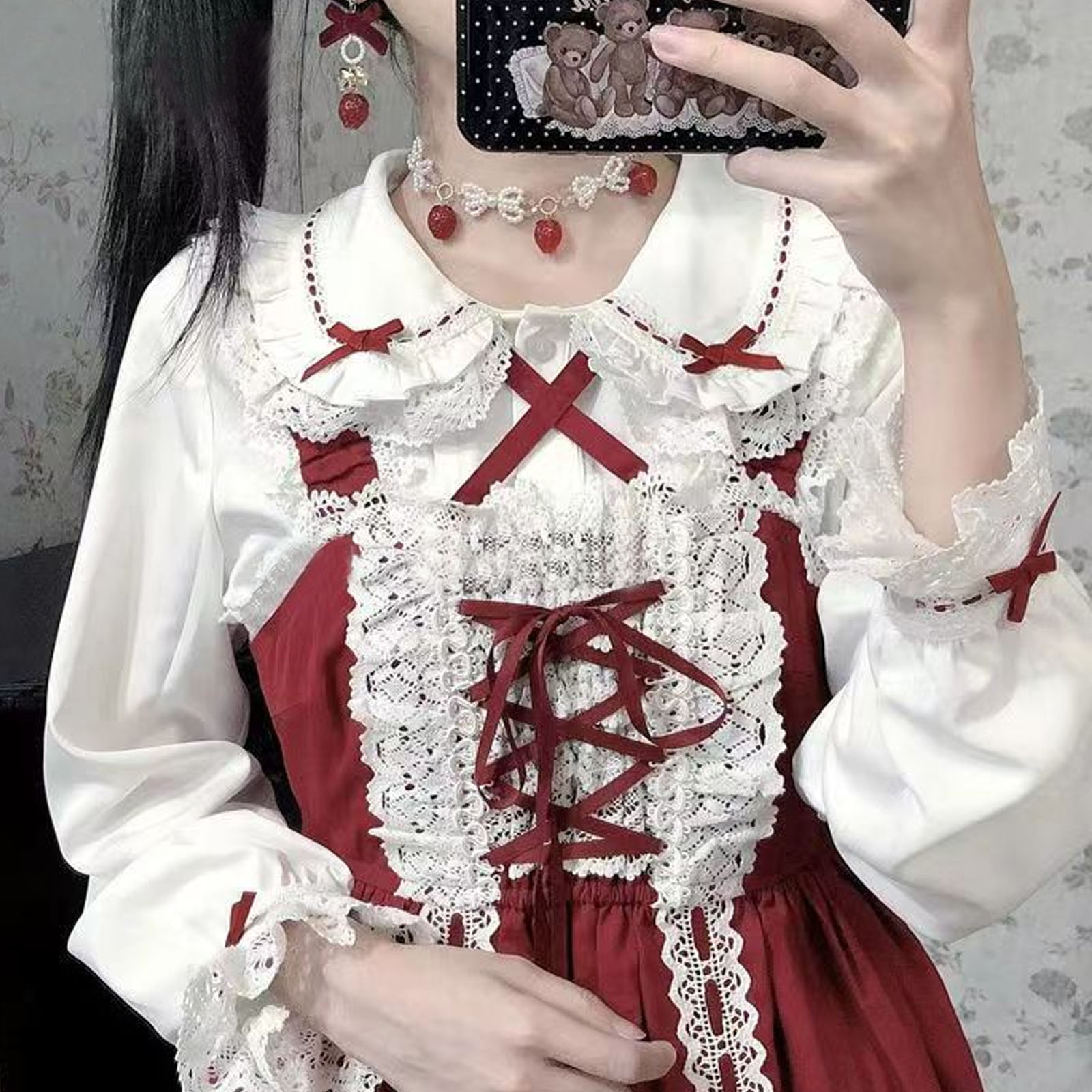 Winter Clothing Girls - Japońskie styl Lolita koronkowe falbany bluzki
