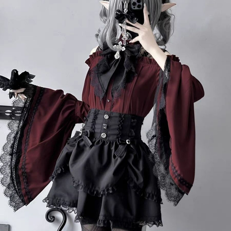 Gothic Y2k Lolita Style Shirts – Winter Clothing Vintage recenzja i cena